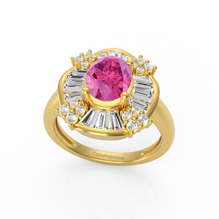 “Baugette" Ring with 1.36ct Pink Rose