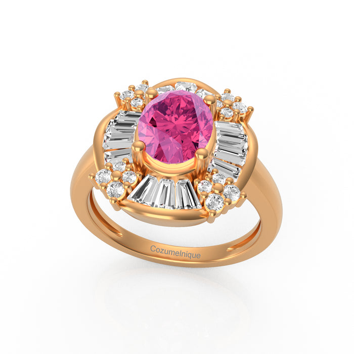 “Baugette" Ring with 1.36ct Pink Rose