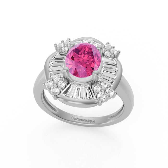 “Baugette" Ring with 1.36ct Pink Rose