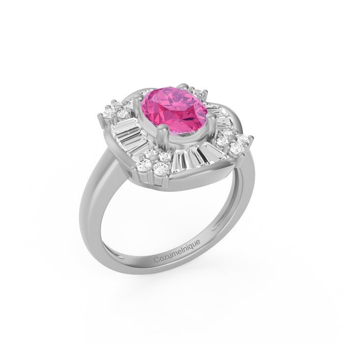 “Baugette" Ring with 1.36ct Pink Rose