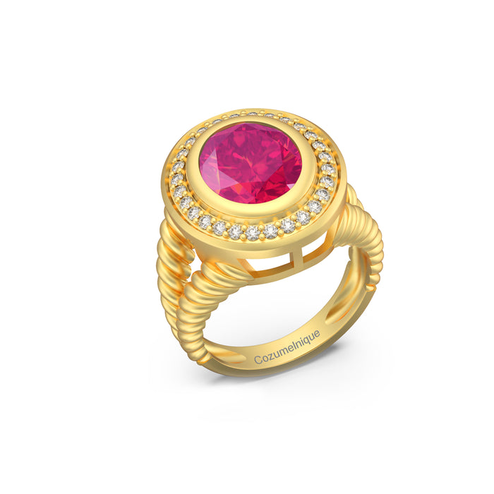 “Rope" Ring with 5.10ct Pink Rose