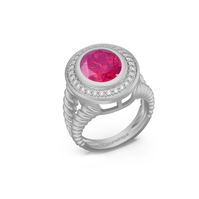 “Rope" Ring with 5.10ct Pink Rose