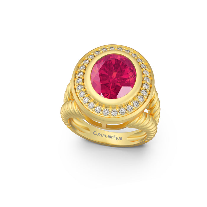 “Rope" Ring with 5.10ct Pink Rose