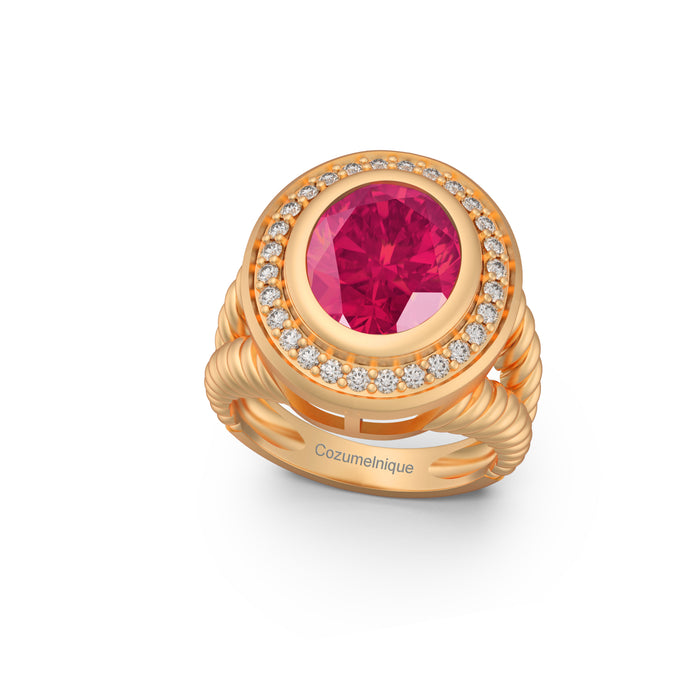 “Rope" Ring with 5.10ct Pink Rose