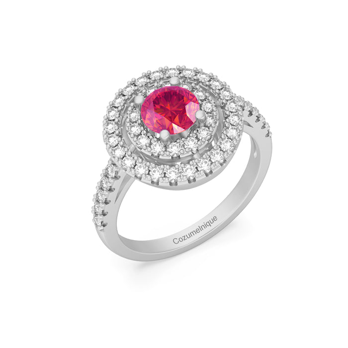 “Double Halo" Ring with 0.95ct Pink Rose