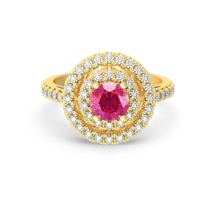 “Double Halo" Ring with 0.95ct Pink Rose