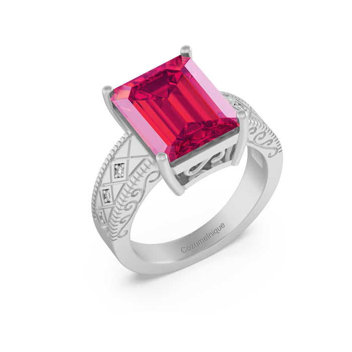 “Emerald Queen" Ring with 6.05ct Pink Rose