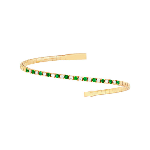 Emerald and Diamond 1.50 CTW Half Eternity Flex Bangle