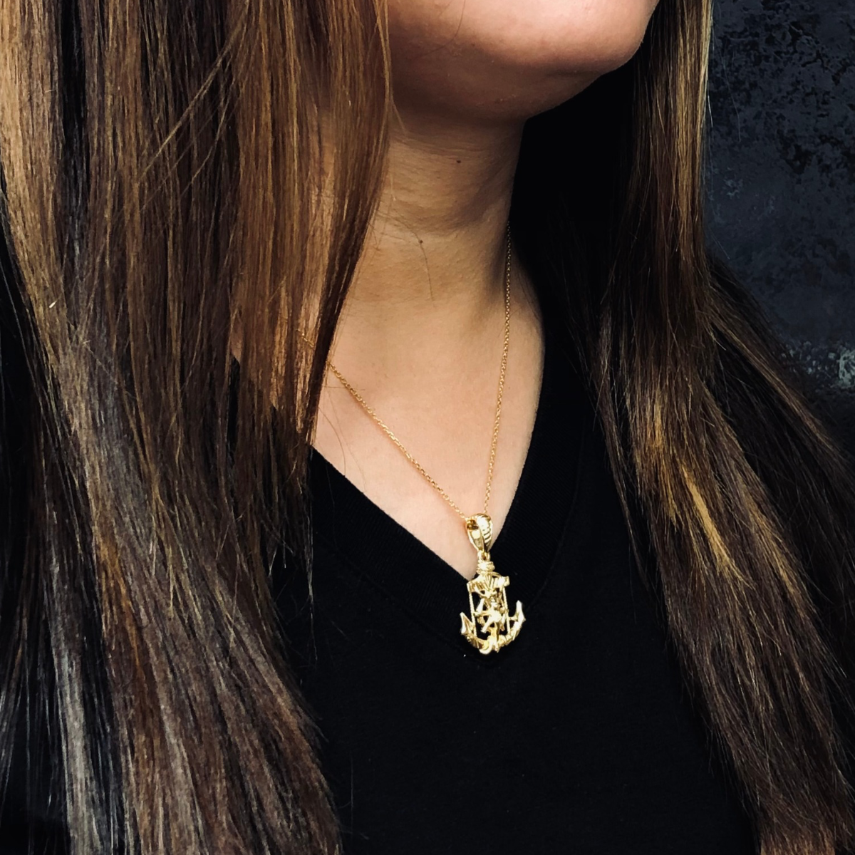 14k Gold Anchor with Crucifix Pendant — Diamond Marquise