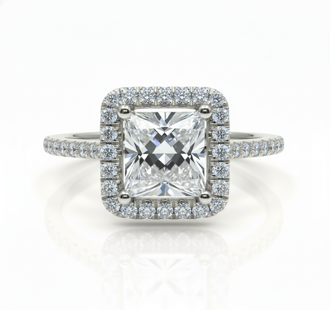 Princess Lab Grown Diamond Ring 2.65CTW in 14K Gold with matching band