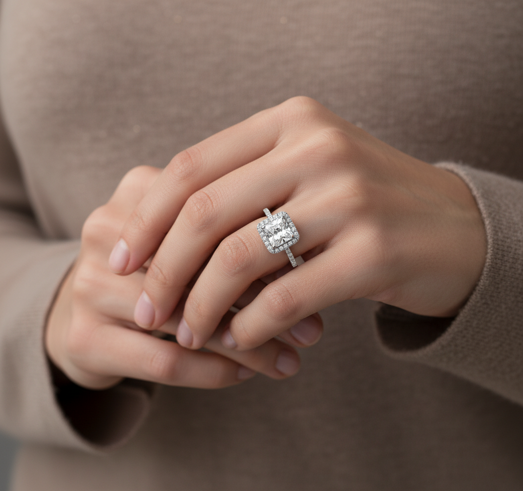 Princess Lab Grown Diamond Ring 2.65CTW in 14K Gold with matching band