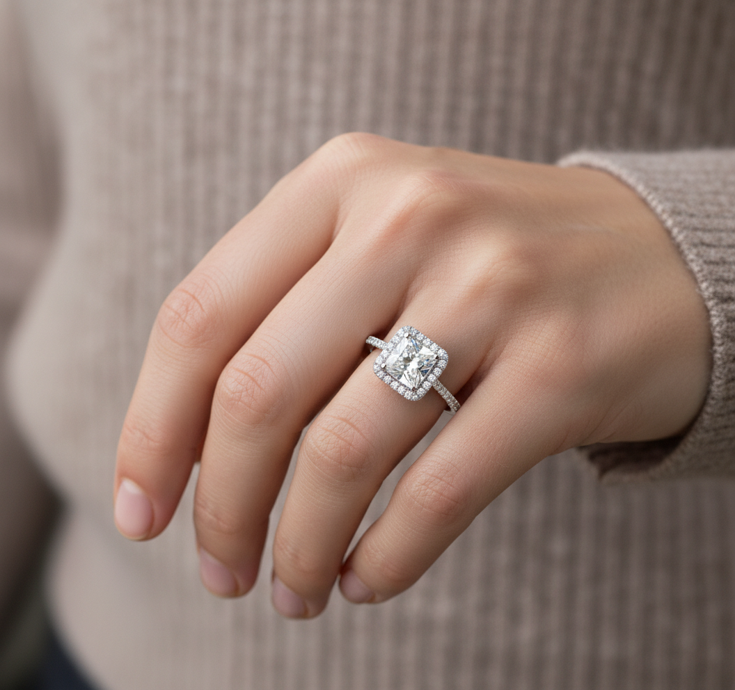 Princess Lab Grown Diamond Ring 2.65CTW in 14K Gold with matching band