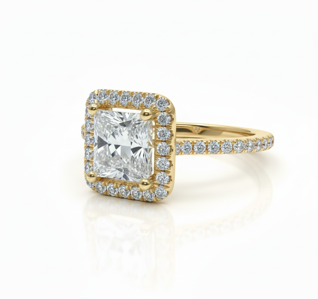 Princess Lab Grown Diamond Ring 2.65CTW in 14K Gold with matching band