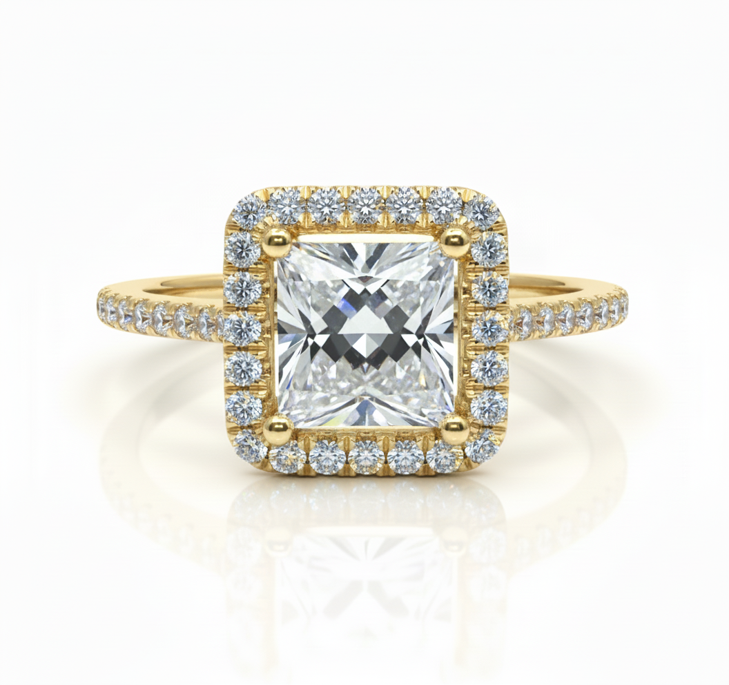 Princess Lab Grown Diamond Ring 2.65CTW in 14K Gold with matching band