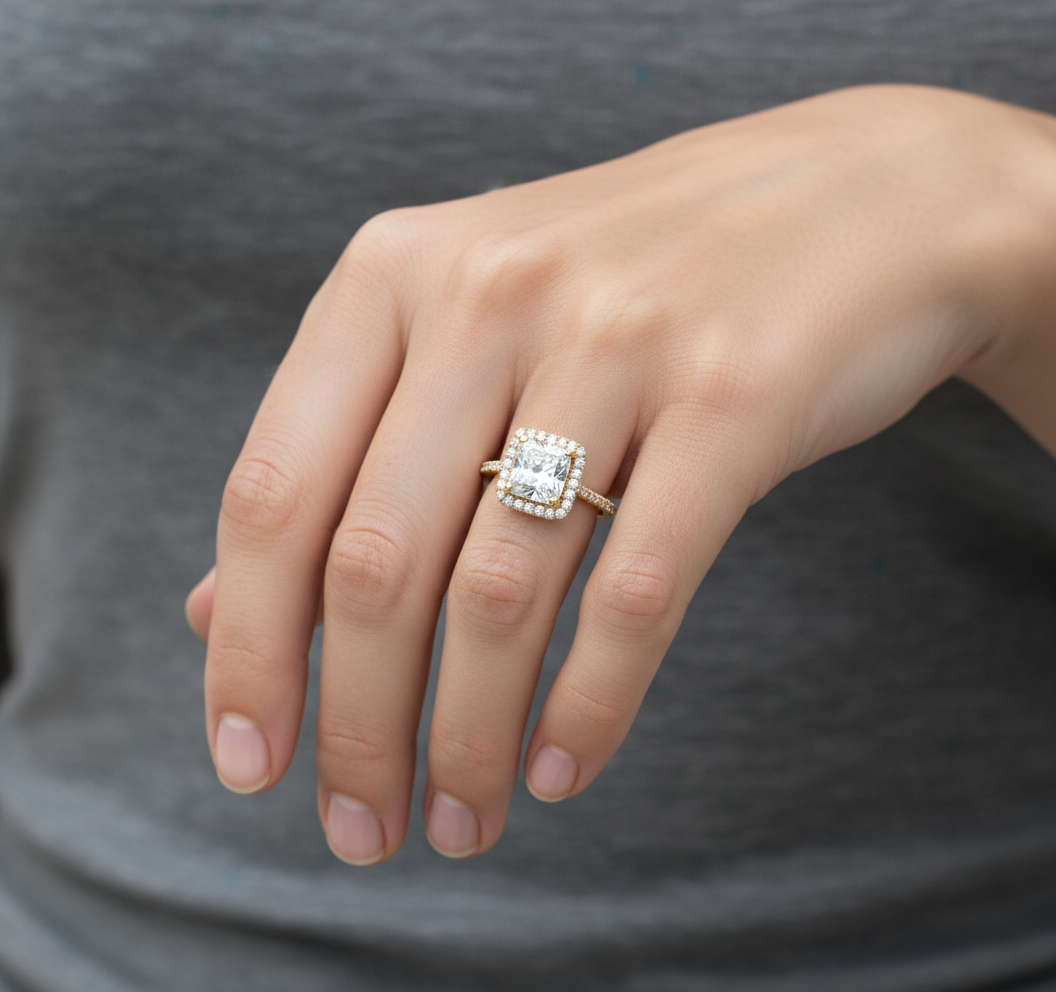 Princess Lab Grown Diamond Ring 2.65CTW in 14K Gold with matching band