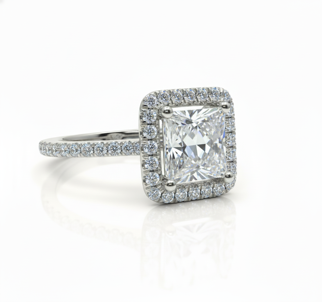 Princess Lab Grown Diamond Ring 2.65CTW in 14K Gold with matching band