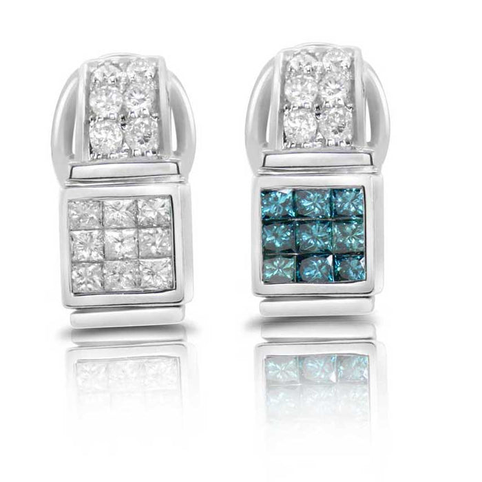 Blue and White Diamond Earring Reversible 1.24cttw 14kt Gold