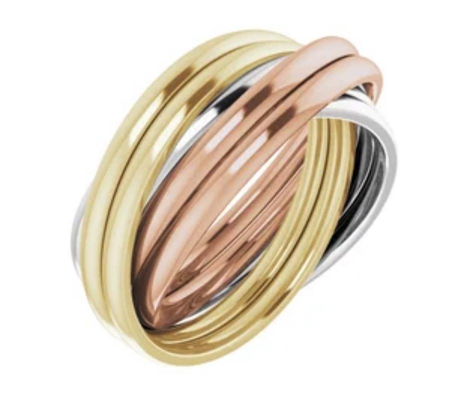 Wedding Band 14k Gold 6MM Band Rolling In Three Gold Colors