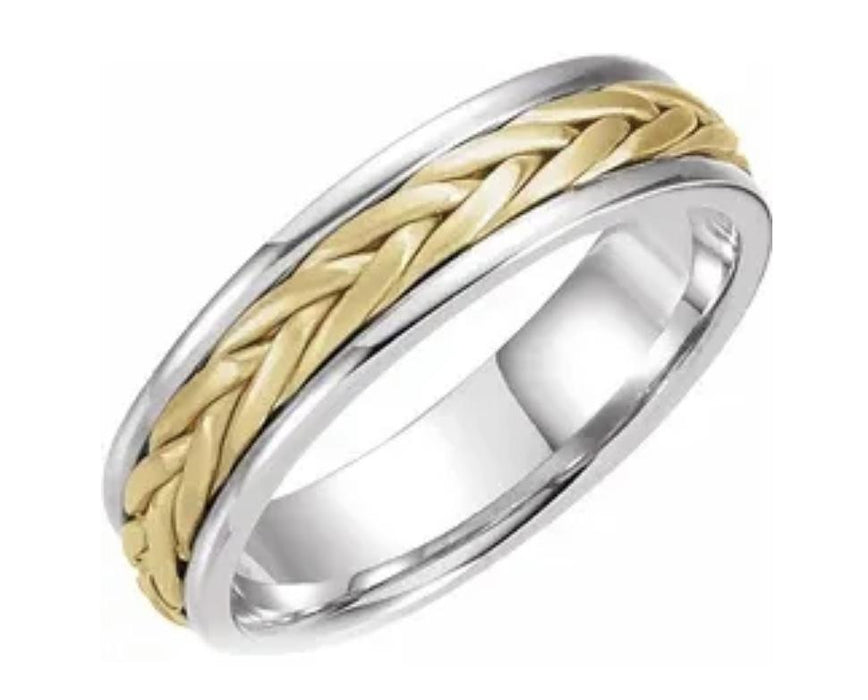 Wedding Band 14kt Gold 5MM Yellow And White Gold Woven