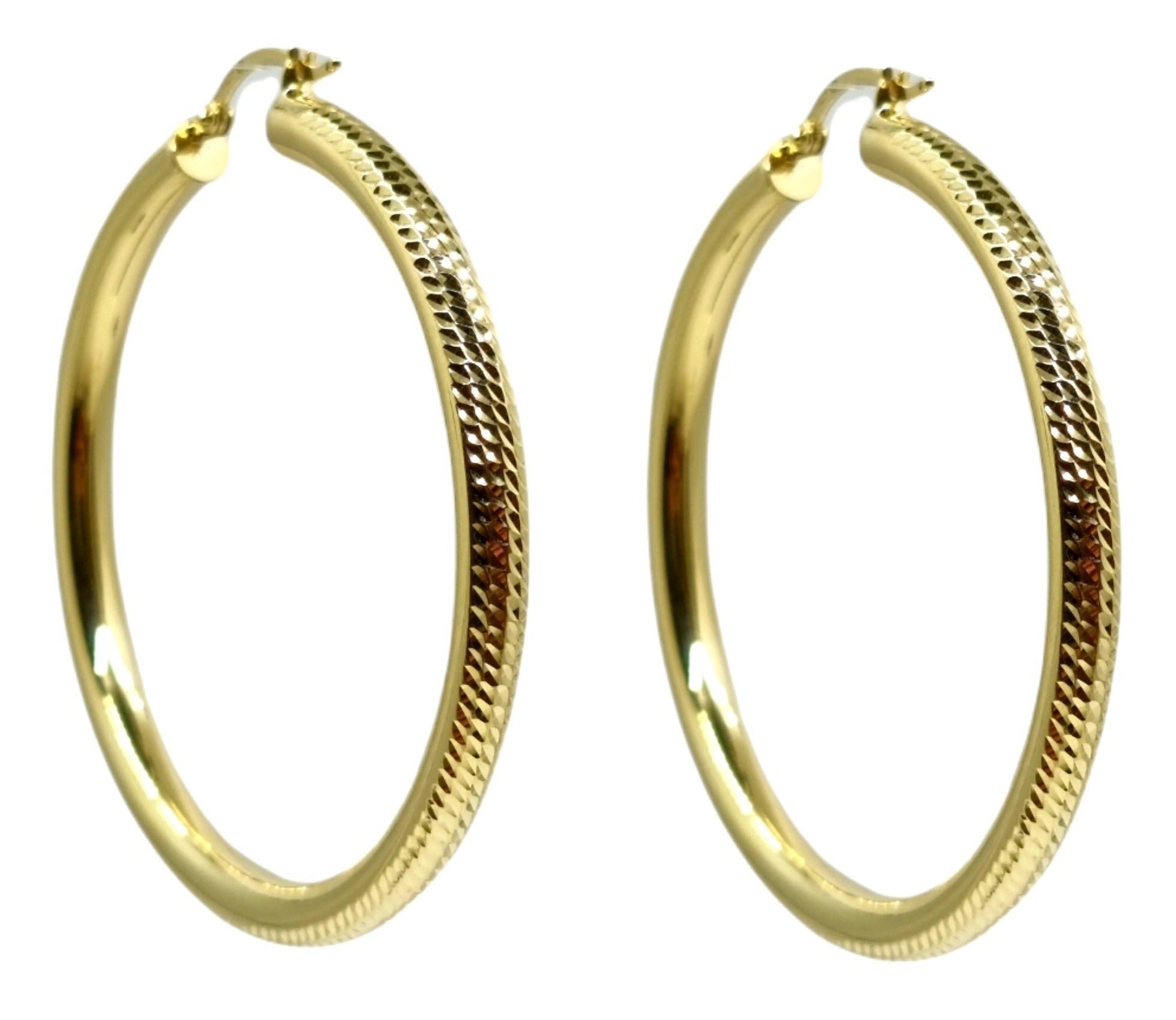 14kt Gold Hoop 51MM(2inch) Diamond Cut style 4MM thick