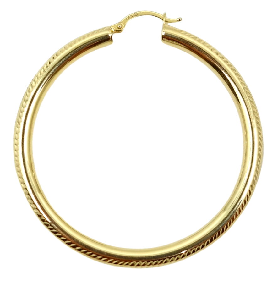 14kt Gold Hoop 51MM(2inch) Diamond Cut style 4MM thick