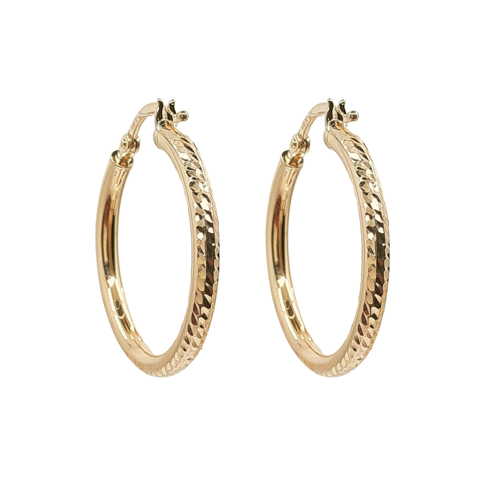 14k Gold Hoop 25MM Diamond Cut Hoop 2.5MM thick