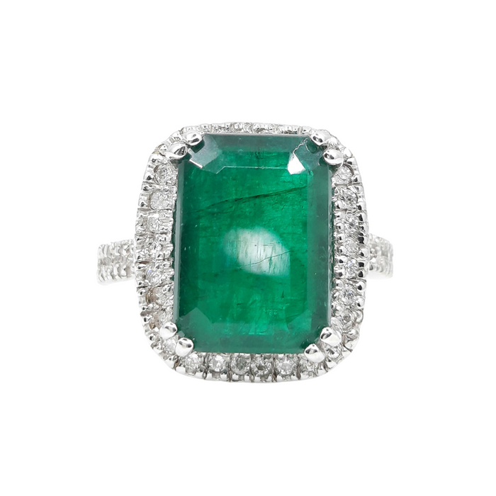 Emerald 7.50ct tw and Diamond 0.50ct tw Women's Ring 14kt Gold