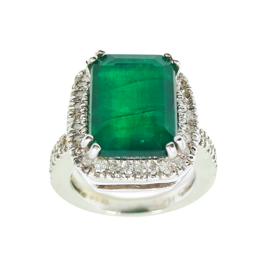 Emerald 7.50ct tw and Diamond 0.50ct tw Women's Ring 14kt Gold