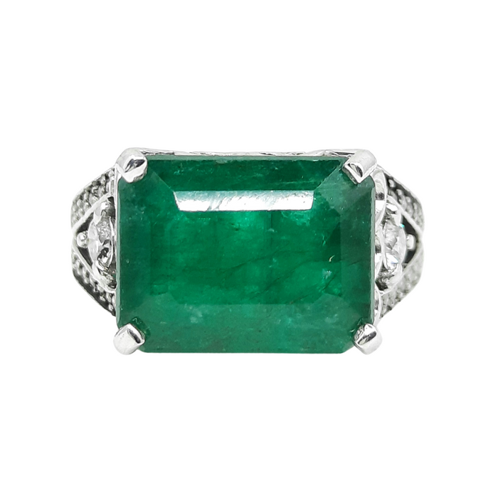 Emerald 6.34ct tw and Diamond 1.00ct tw Women's Ring 14kt Gold