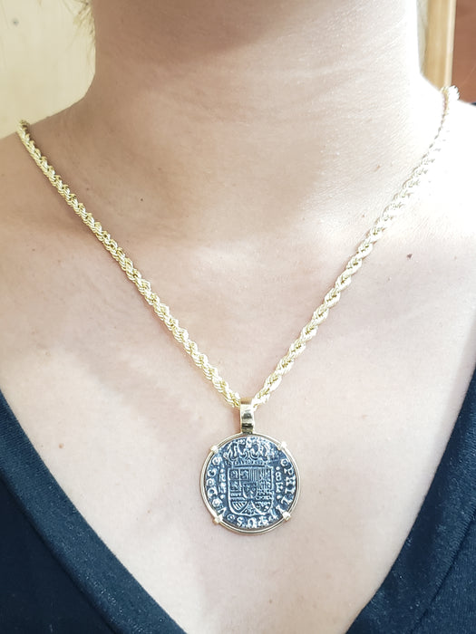 Women Atocha replica Coin 1" with 14kt Gold Frame - Free Chain Included!