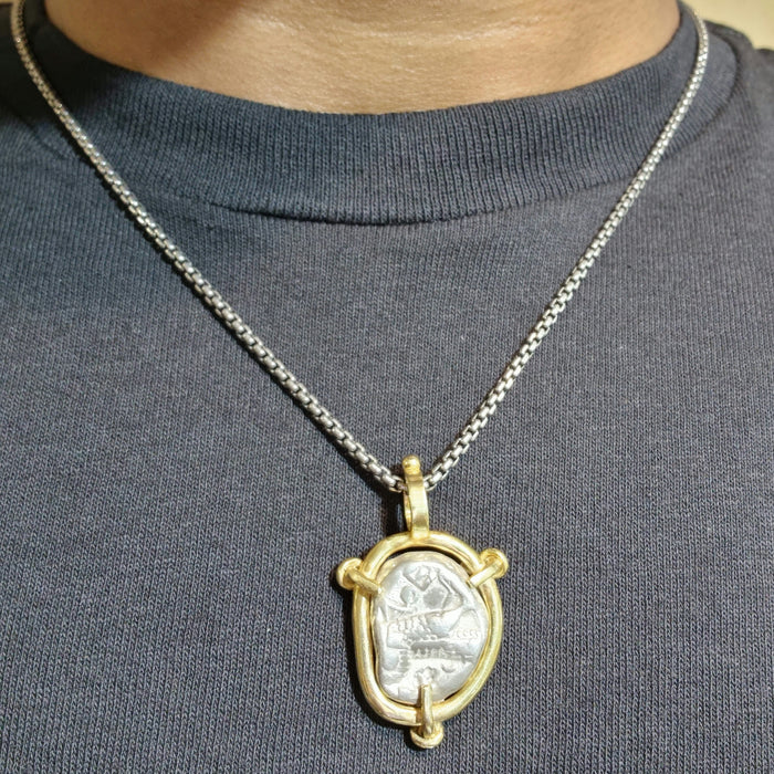 Athena and Owl replica Coin with 14kt Gold Frame - Free Chain Included!