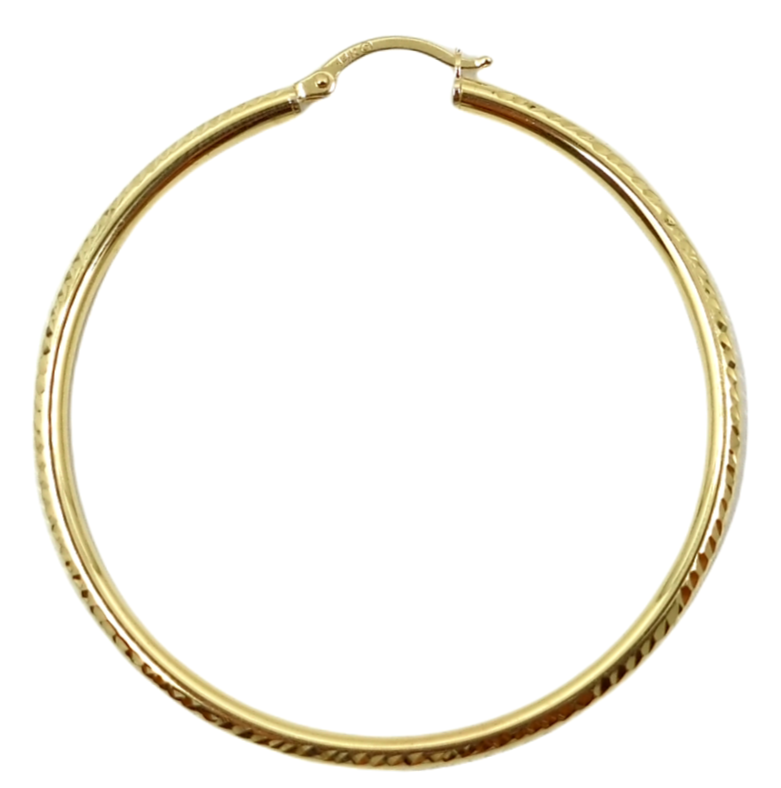 14k Gold Hoop 51MM(2inch) Diamond Cut style 2.5MM thin
