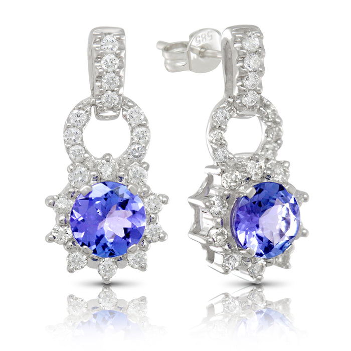 Tanzanite 1.74 ct tw earrings with 0.55 ct tw Diamonds with 14kt Gold