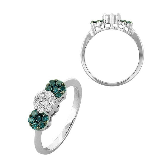 Blue and White Diamond Ring 0.42cttw 14kt Gold