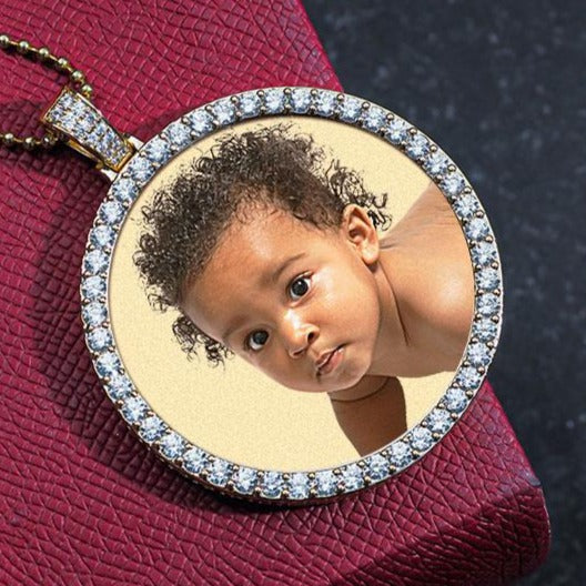 Custom Photo Necklace Round Shape 14kt Gold
