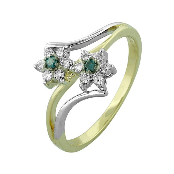 Blue and White Diamond Ring 0.71cttw 14kt Gold