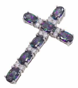 Caymanique Pendant Cross 925 Sterling Silver and CZs, 3.50cttw