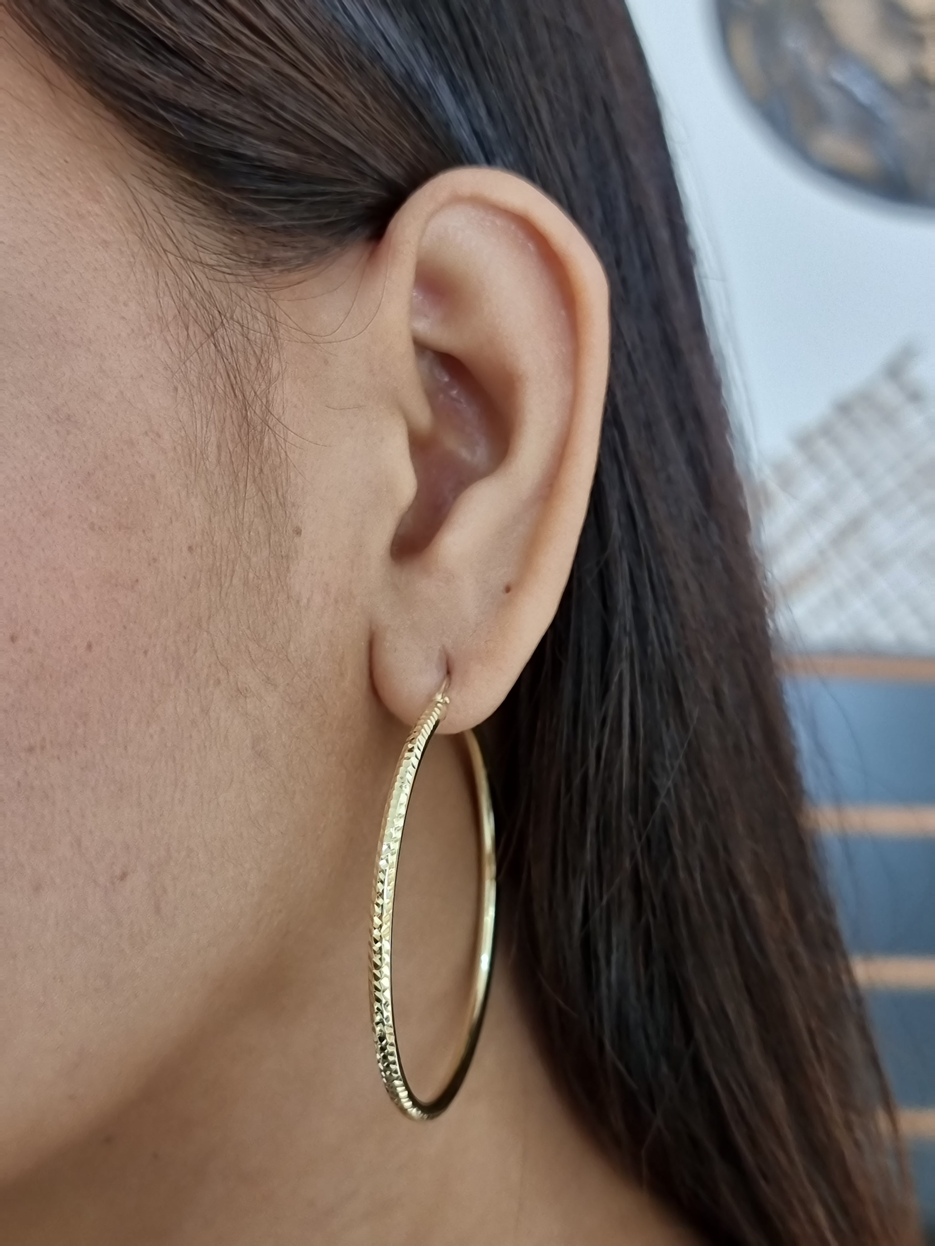 14k Gold Hoop 51MM(2inch) Diamond Cut style 2.5MM thick