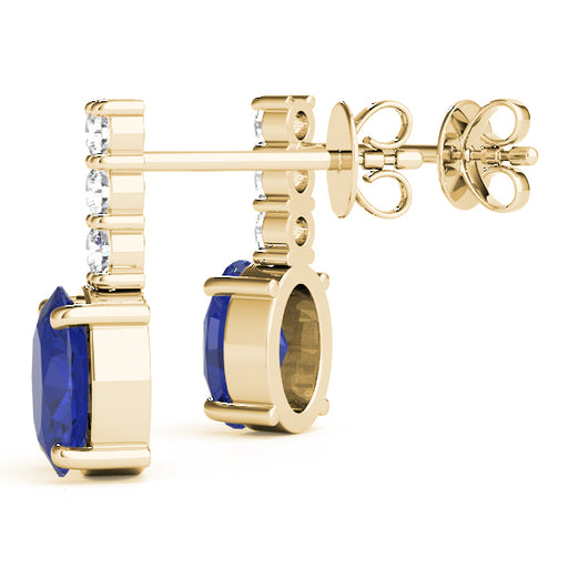 Sapphire 1.08ct & Diamond 0.28ct Earrings - 14kt Yellow Gold