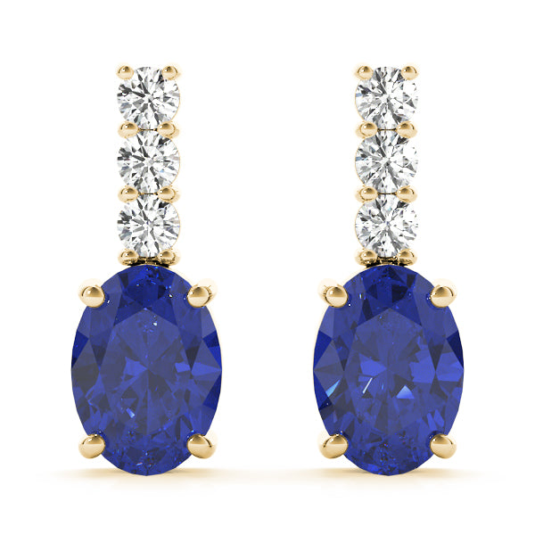 Sapphire 1.08ct & Diamond 0.28ct Earrings - 14kt Yellow Gold