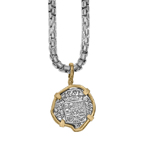 Atocha replica Coin 3/4" with 14kt Gold Frame - Free Chain Included!