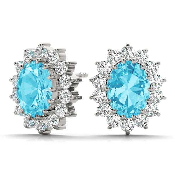 Blue Topaz 2.70ct & Diamond 0.68ct Earrings - 14kt Gold