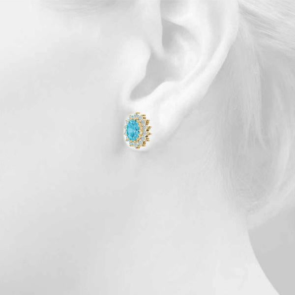 Blue Topaz 2.70ct & Diamond 0.68ct Earrings - 14kt Gold