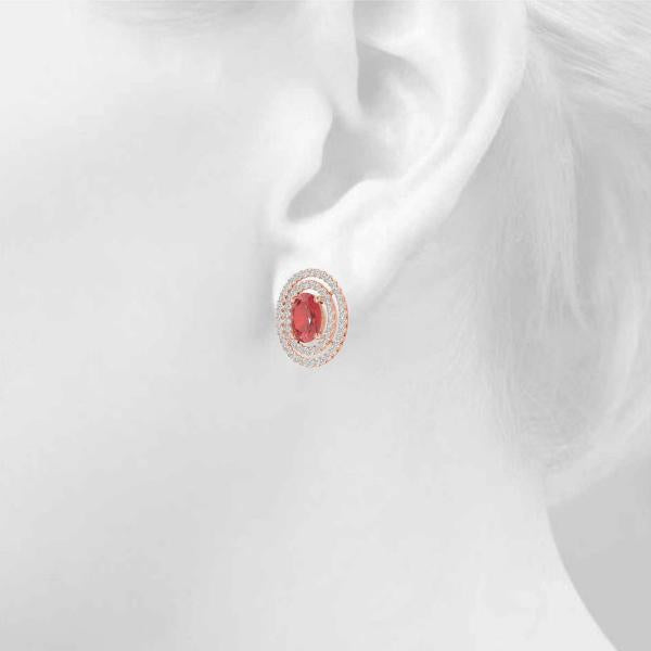 Ruby 2.72ct & Diamond 1.39ct Earrings - 14kt Gold