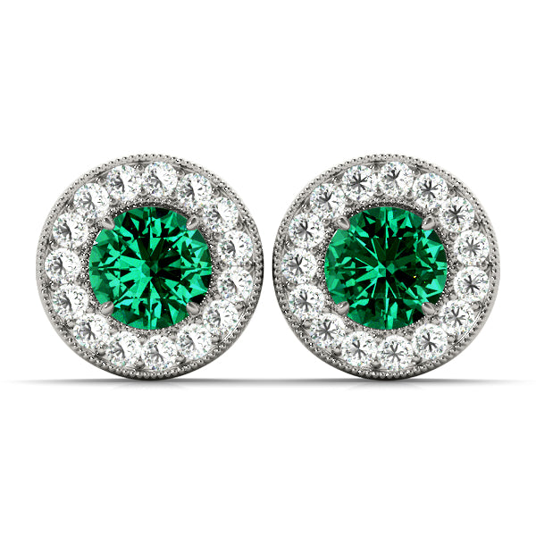 Emerald 2.16ct  & Diamond 0.44ct Earrings - 14kt White Gold