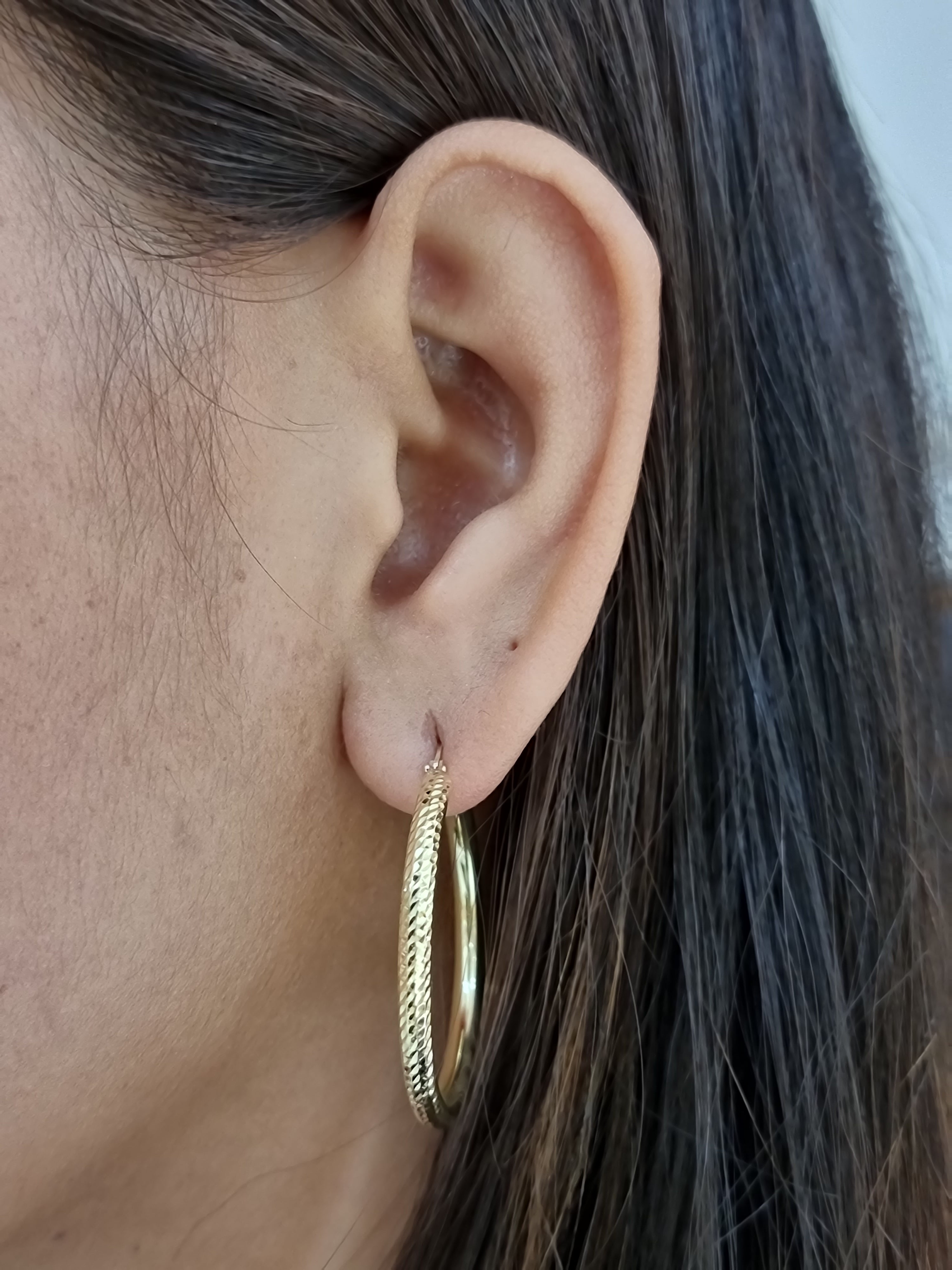 14k Gold Hoop 38MM(1.5inch) Diamond Cut style 3MM thick