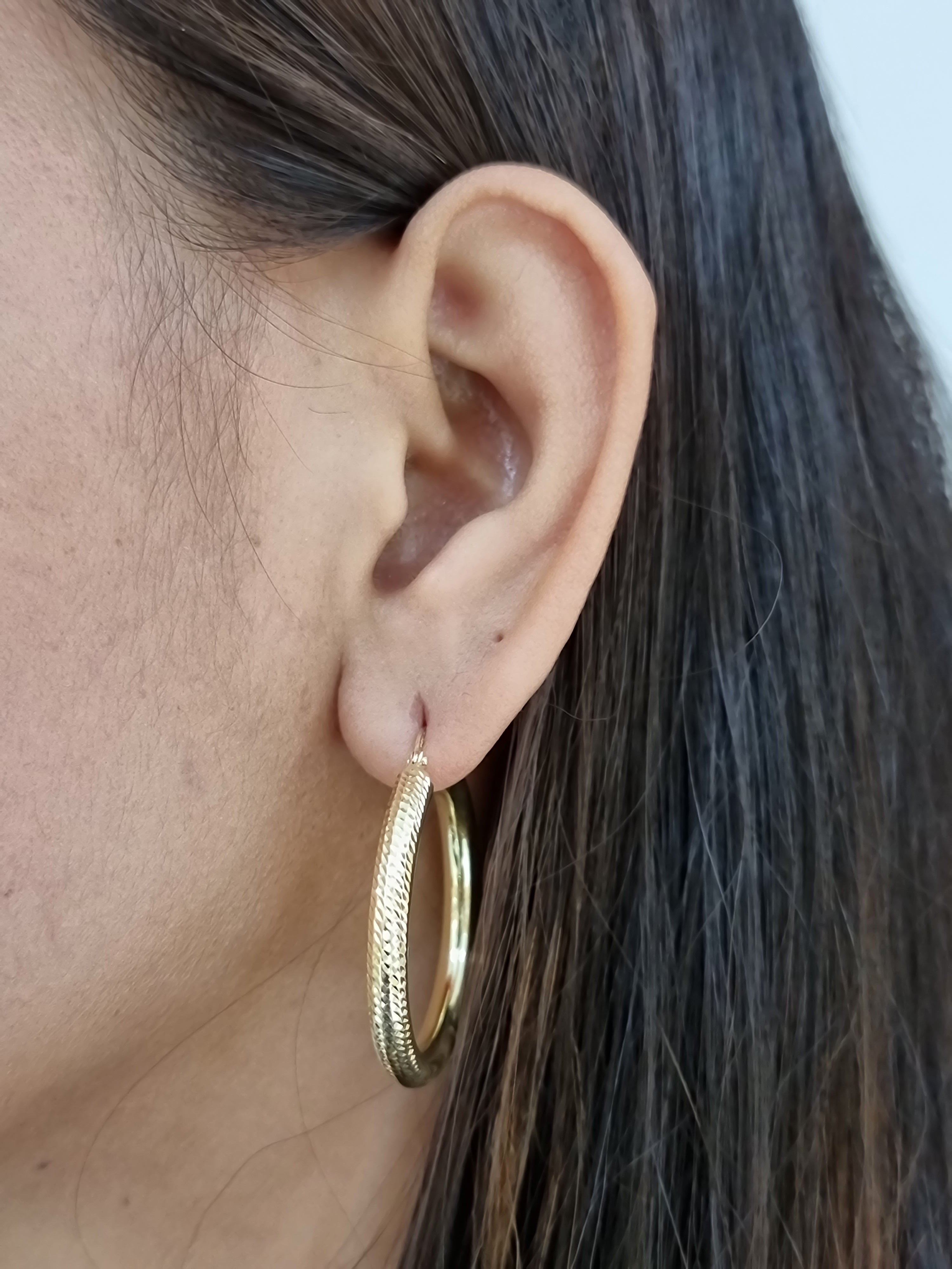 14k Gold Hoop 38MM(1.5inch) Diamond Cut style 4MM thick