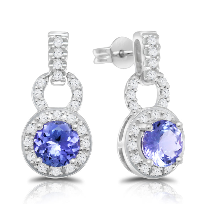 Tanzanite 1.80 ct tw earrings with .60 ct tw diamonds & 14kt Gold