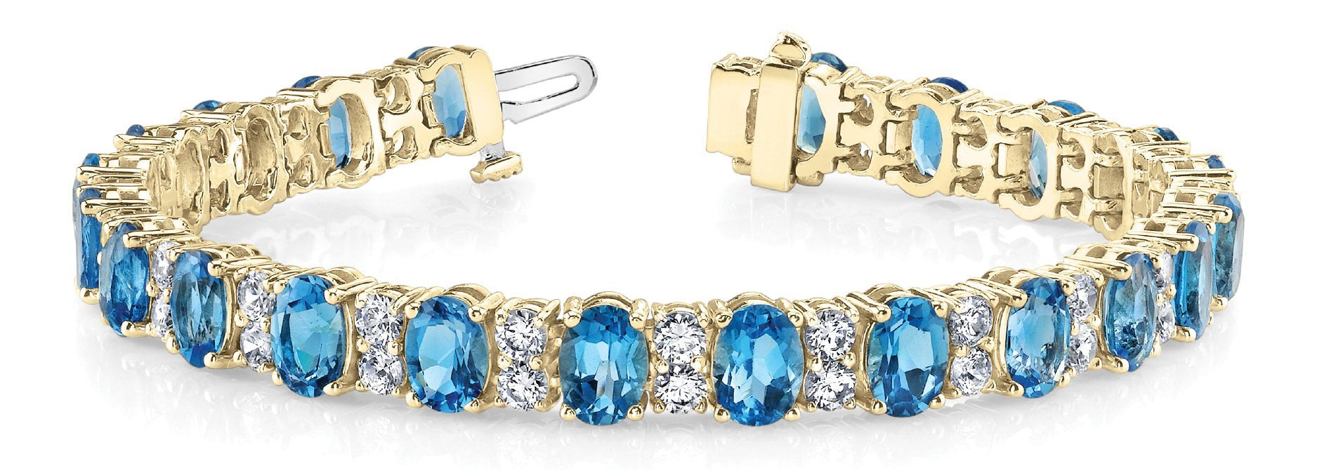 Blue Topaz 13.00ct & Diamond 2.28ct Bracelet - 14kt Gold