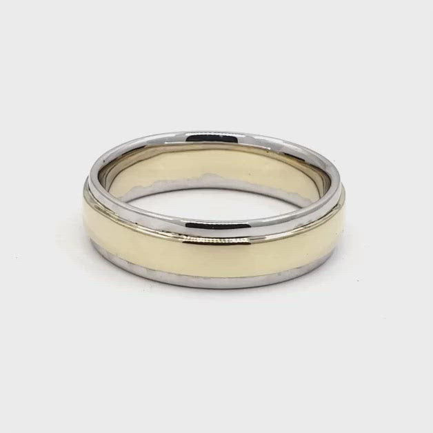 Wedding Band 14k Gold 5.5MM Yellow & White Gold Beveled